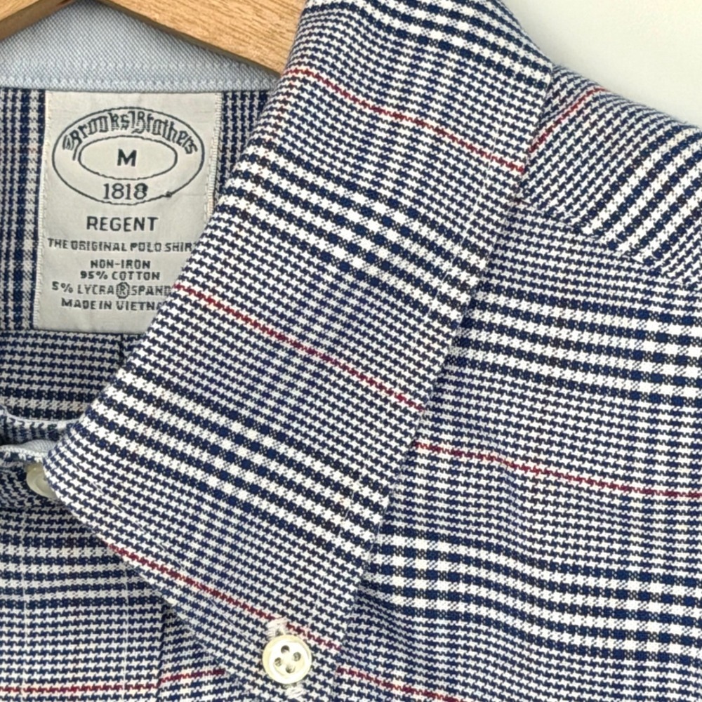 Brooks Brothers 1818 Regent Mens M Blue Glen Plaid Non-Iron Button Down Shirt